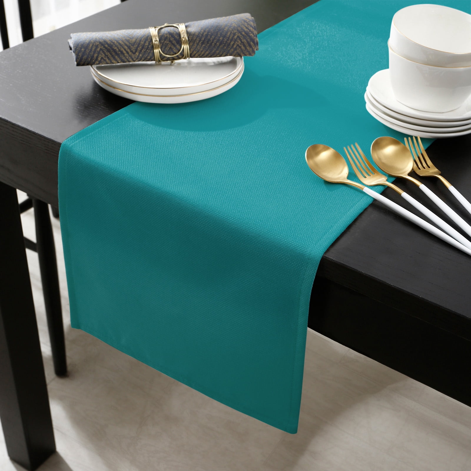 Teal Cotton Linen Table Runner 13 x 90 inch Turquoise Pure Teal Non-slip Rectangular Dining Table Decor for Wedding Party Holiday Dinner