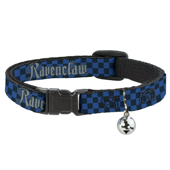 Harry Potter Breakaway Cat Collar With Bell, Plastic Clip, Easy Adjustable, Harry Potter Ravenclaw Checker Blues Grays, 8.5 to 12 Inches 0.5 Inch Wide