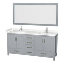 Wyndham Collection Sheffield 72" Mirror Wood Double Bathroom Vanity in Gray