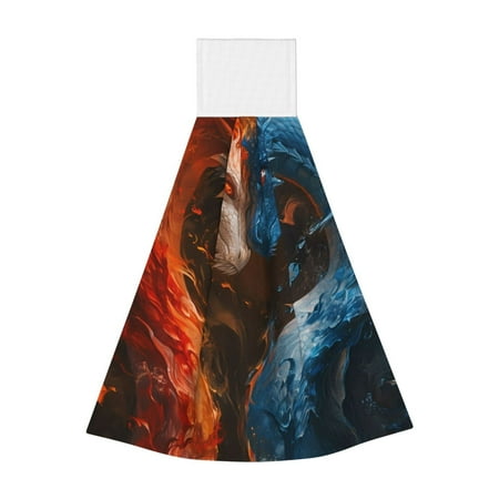

Zufioo Red And Blue Fire Dragon F Print Coral Fleece Velcro Hand Towel Hangable Absorbent Hand Towel Suitable for Kitchen Bathroom Household Items