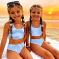 thumbnail image 5 of CCRFTGI Swimsuits for Child Girls Size 6-7 Two Piece Sets Swim Vacation Girls Bikini Beach Vacation Bathing Suits Cute Summer Striped Girls Fashion Tankini Swimsuits Swimwear Light Blue 1-2 Years, 5 of 9