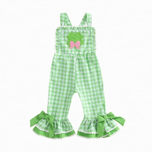 Gubotare Girls Rompers Girls Romper Strappy Sleeveless Tie Jumpsuit 0 3 6 9 12 18 24 Months (Green,3-4 Years)