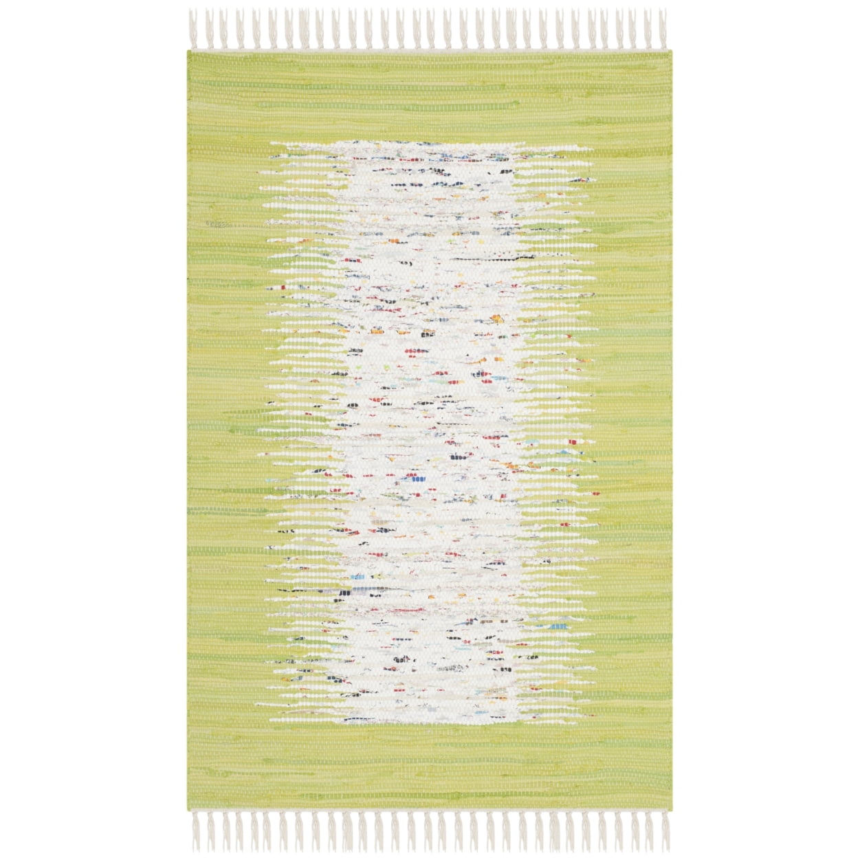SAFAVIEH Montauk Tennyson Braided Border Cotton Runner Rug, Ivory/Citron, 2'3" x 7'