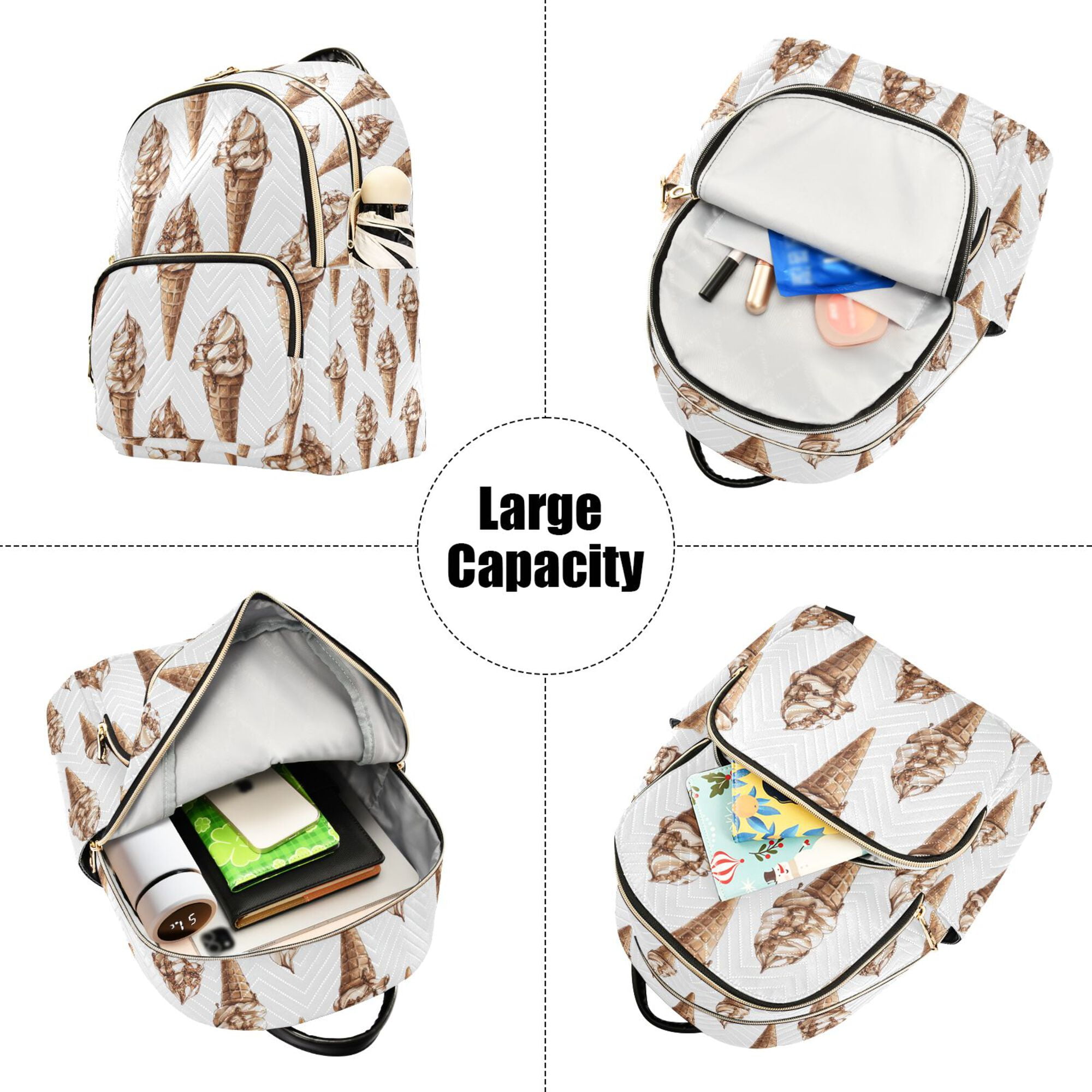 FORMRS Mini Backpack Purse for Women Travel Daypack Casual Shoulder Bag, Brown Ice Cream Pattern