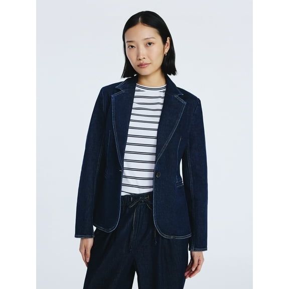 Free Assembly Women's Single Breasted Denim Blazer, Sizes XS-XXL