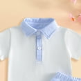 thumbnail image 4 of Toddler Baby Boy Summer Clothes Plaid Lapel Short Sleeve T-Shirt Top Shorts Sets Infant Outfit 6 12 18 24 36Months, 4 of 5
