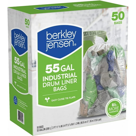 Berkly & Jensen 1.2mil Industrial Drum Liner Bags, 55 Gallon, 50 Bags