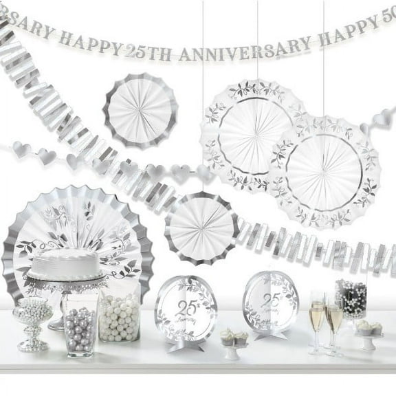 25th Anniversary Silver Foil Room Decorating Kit (10pcs)