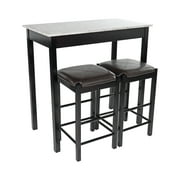 Pearington High Top Counter Height Bar and Pub Table Set with 2 Chairs, Dark Espresso with White Faux Marble Top