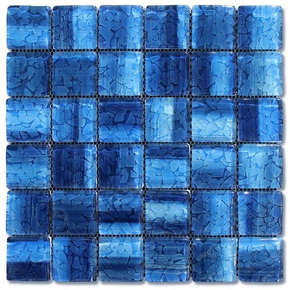 Intrend Tile GT006-B 2 x 2 in. Verre à Réflexion de Cailloux Mélange de Mosaïque Carrée - Bleu