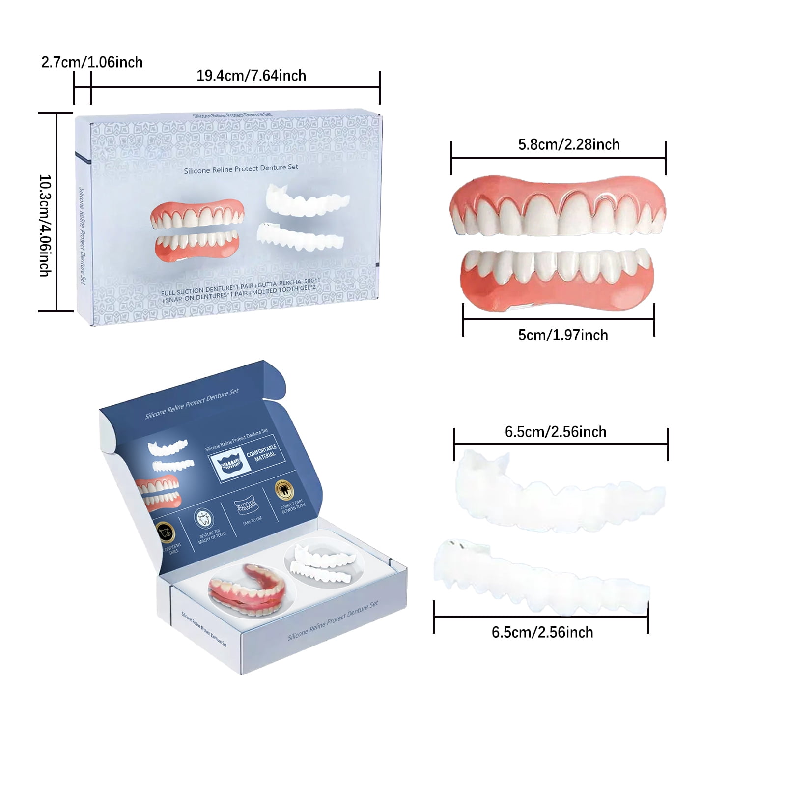 Alvantor Silicone Reline Protect Teeth Set, Full Suction Adjustable Fake Teeth for Instant Smile Enhancement Comfort Fit