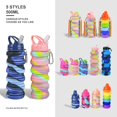 thumbnail image 4 of Botella de agua deportiva de silicona plegable de 500 ml [2 piezas], botellas para acampar y caminar, sin BPA, fácil de llevar, para viajes, gimnasio, ciclismo, botella de agua retráctil, 4 of 5