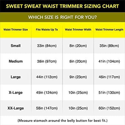 sweet sweat size chart