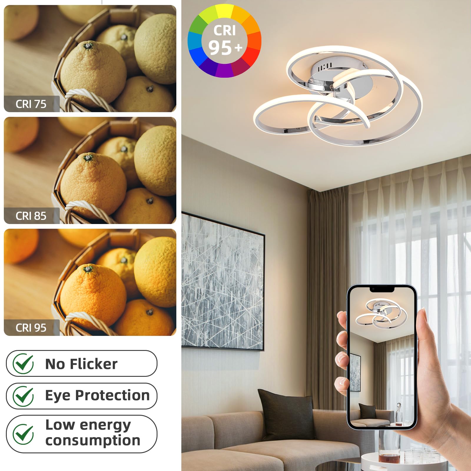 ADISUN Modern LED Ceiling Light 42W Dimmable Lighting Fixture with Remote Control Flush Mount Ceiling Lamp for Bedroom Living Dining Room Kitchen