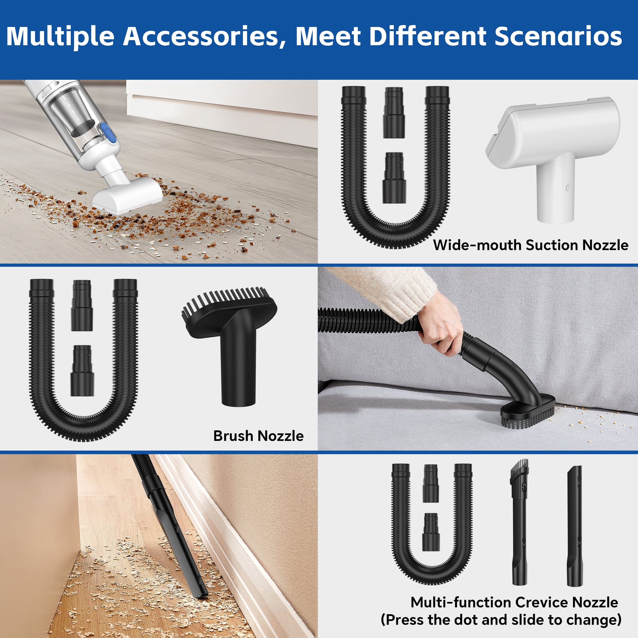 SIMWAL Handheld Vacuum, Car Vacuum Cleaners Cordless 9500PA Powerful Suction, Portable Hand Held Vacuum with LED Display Multiple Accessories for Car,Office and Living Room Cleaning White