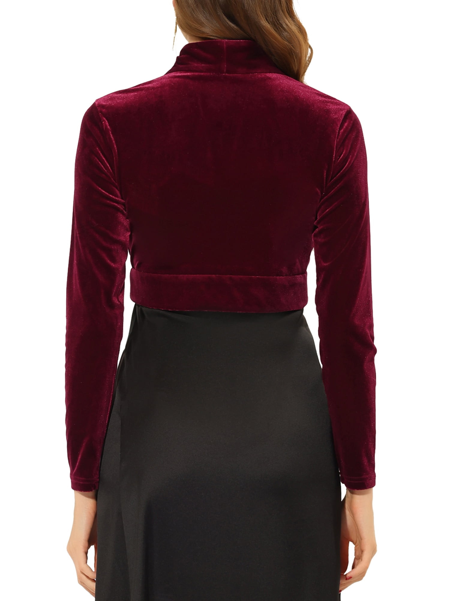 DARING DIVA Women's Velvet Open Front Cropped Bolero Cardigan XS Burgundy