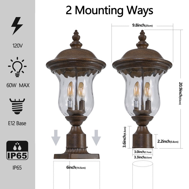 21" Outdoor Lamp Post Light, Vintage Bronze Garden Lantern with Clear Glass Shade, Waterproof Exterior Lighting Fixture for Yard, Porch, Walkway, Driveway (No Bulb, 1-Pack)