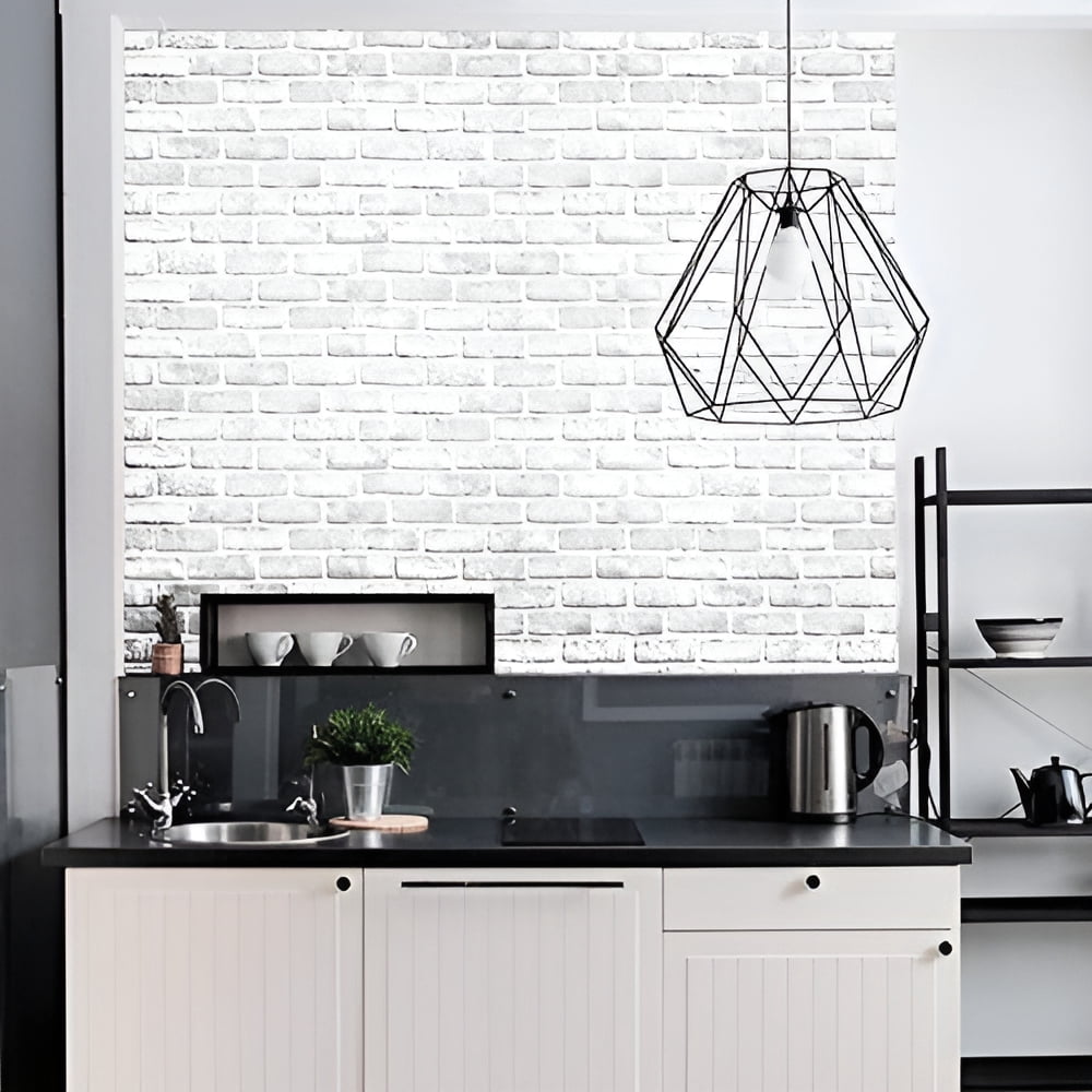 White Gray Brick Wallpaper, 3D Effect Vintage Blocks Peel and Stick Wallpaper, 17.7" x 32.8ft