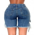thumbnail image 4 of OUSITAID Women Ripped Denim Shorts Destroyed Mid Rise Stretchy Short Jeans Biker Shorts Dark Blue S, 4 of 8
