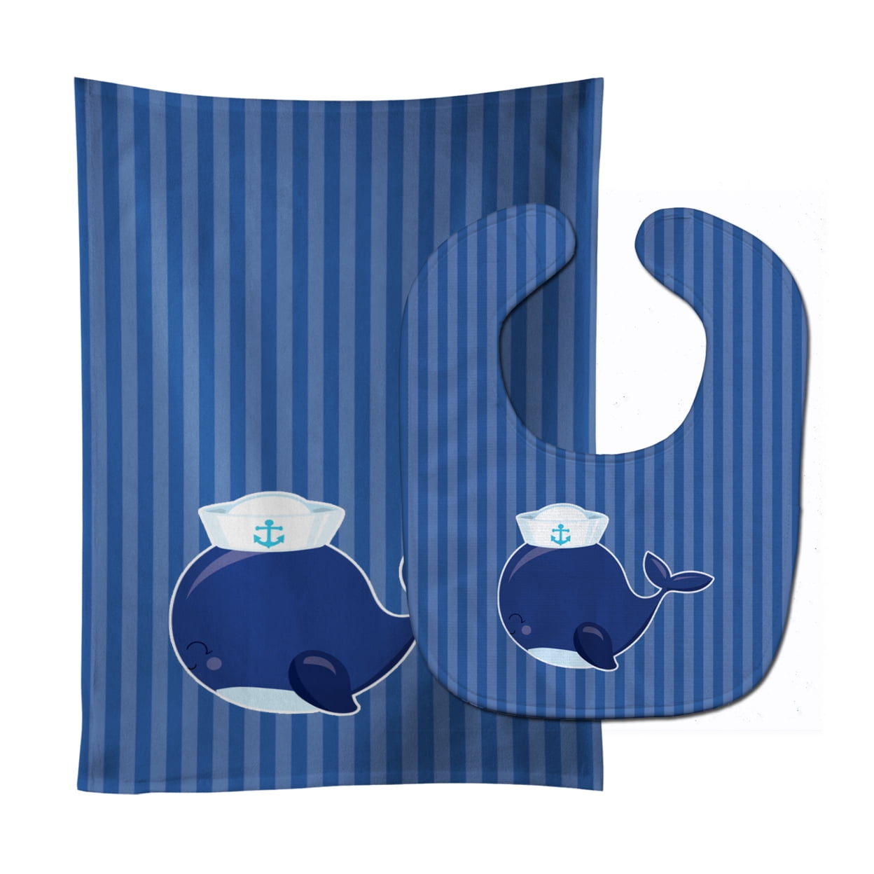 Nautical Whale Blue Baby Bib and Burp Cloth