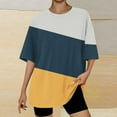 thumbnail image 2 of Timegard Womens Top Summer Drop Shoulder Short Sleeve Casual Crewneck Loose Comfy Color Block Mid Long Top, 2 of 4