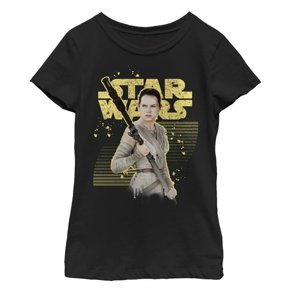 Girl's Star Wars The Force Awakens Rey Retro Horizontal Lines Graphic Tee Black X Large