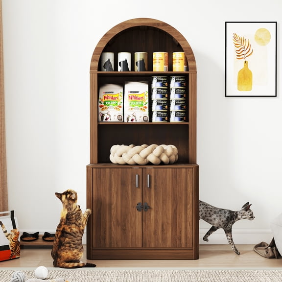 Cat Litter Box Enclosure, Large Hidden Litter Box Cabinet with Storage Shelf, Arched Cat Furniture for Living Room