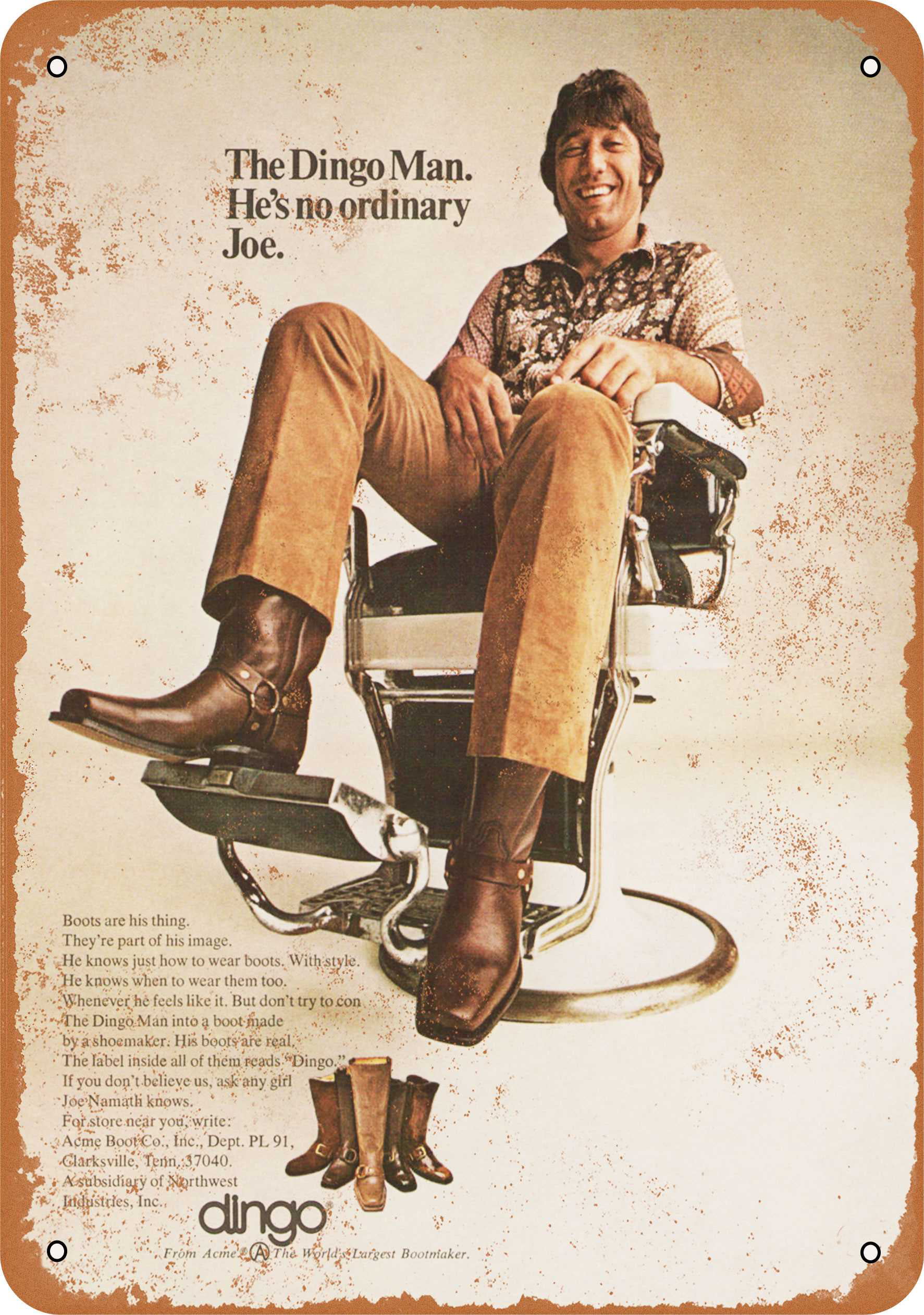 7 x 10 METAL SIGN - 1971 Joe Namath for Dingo Boots - Vintage Rusty Look Walmart.com