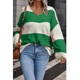 thumbnail image 3 of Women's Green Stripe Color Block Sweater – Casual V Neck Drop Shoulder Design for Fall | XL, 3 of 5