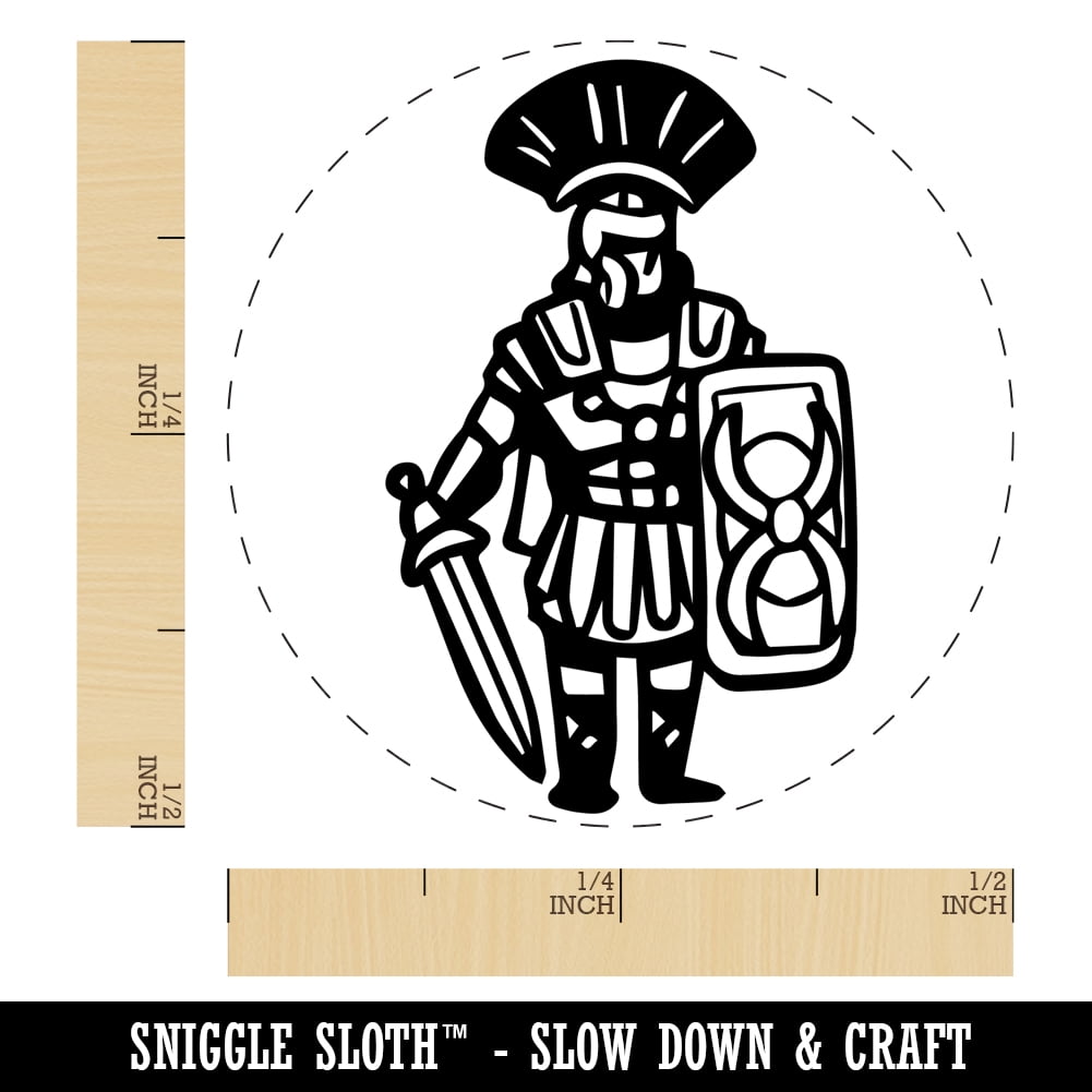 Roman Soldier Centurion Sword Shield Self-Inking Rubber Stamp Ink Stamper - Dry Pad (No Ink) - Mini 1/2 Inch