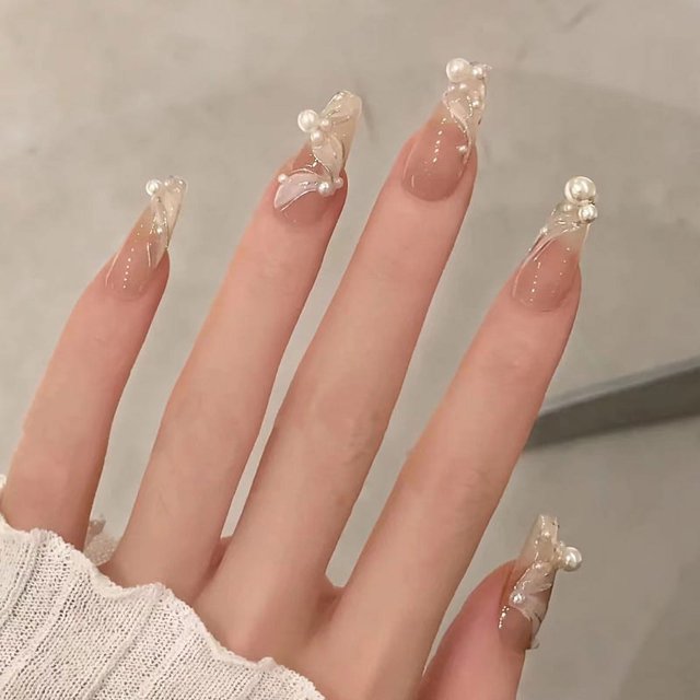 24 piezas de pedrería brillante y uñas artificiales acrílicas para niñas