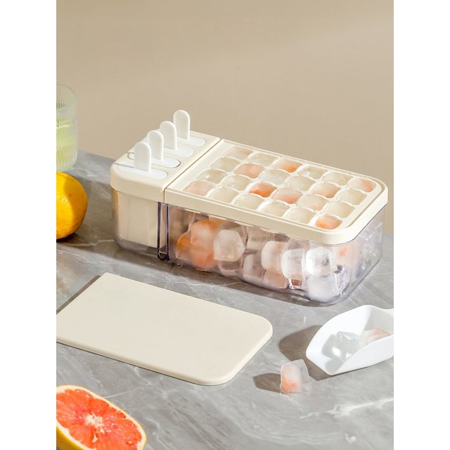 Plastic Multi-Functional Ice Cream Molds, 2-In-1 Ice Cube Tray With Ice Cream Spoon