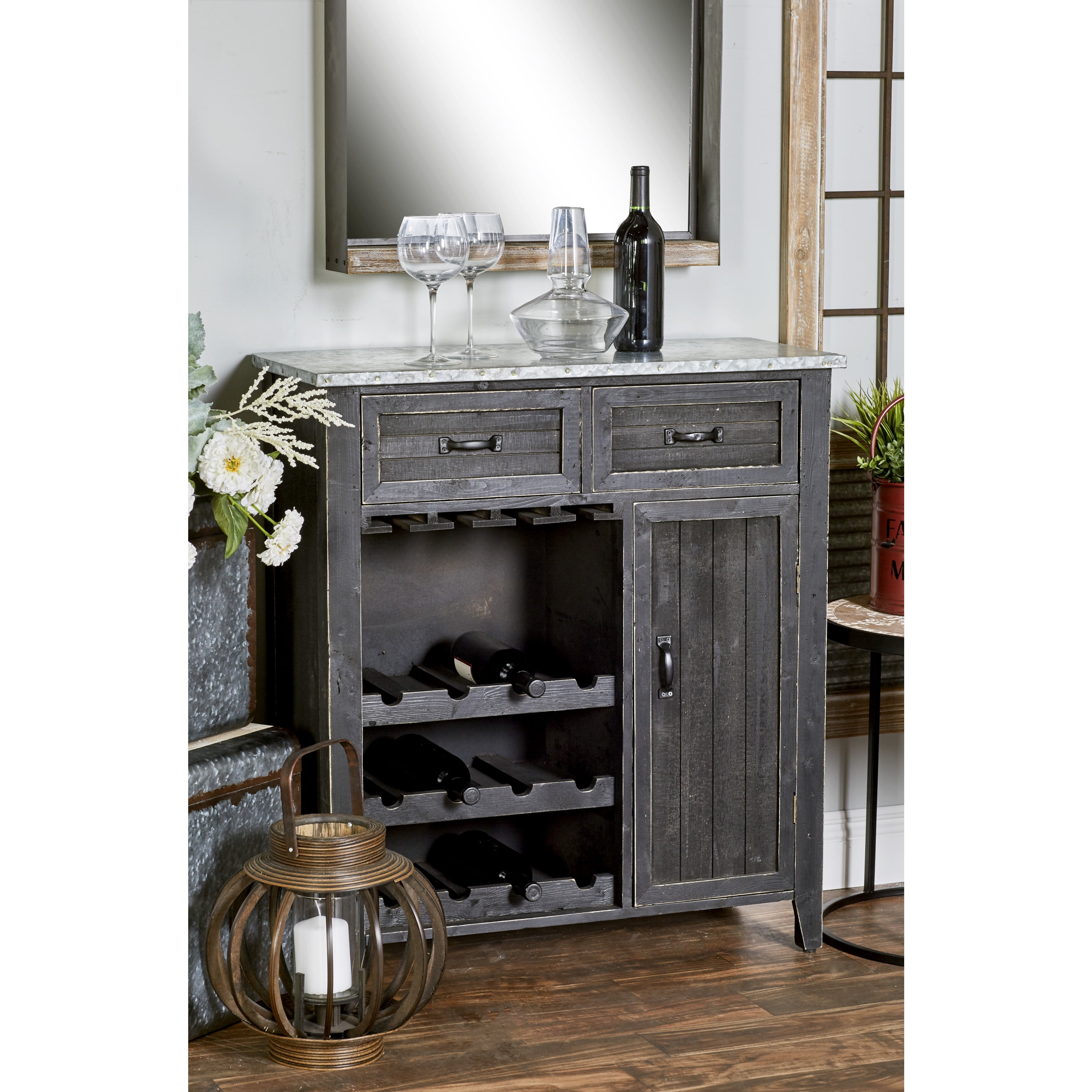 DecMode 32" x 36" Black Wood Standing Wine Rack, 1-Piece