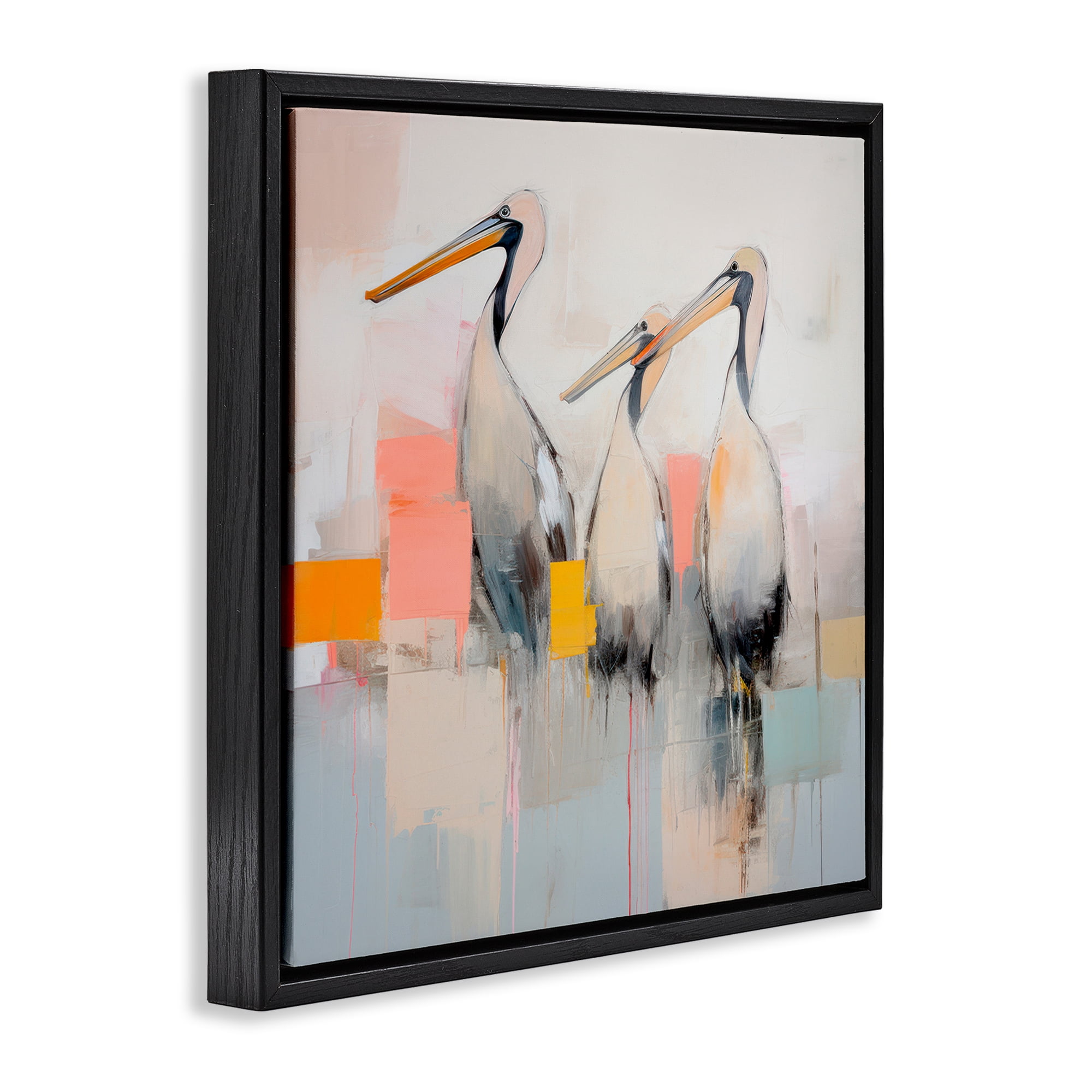 Stupell Industries Pelican Trio Abstract Animals & Insects Painting Black Floater Framed Canvas Art Print Wall Art, 25 x 25