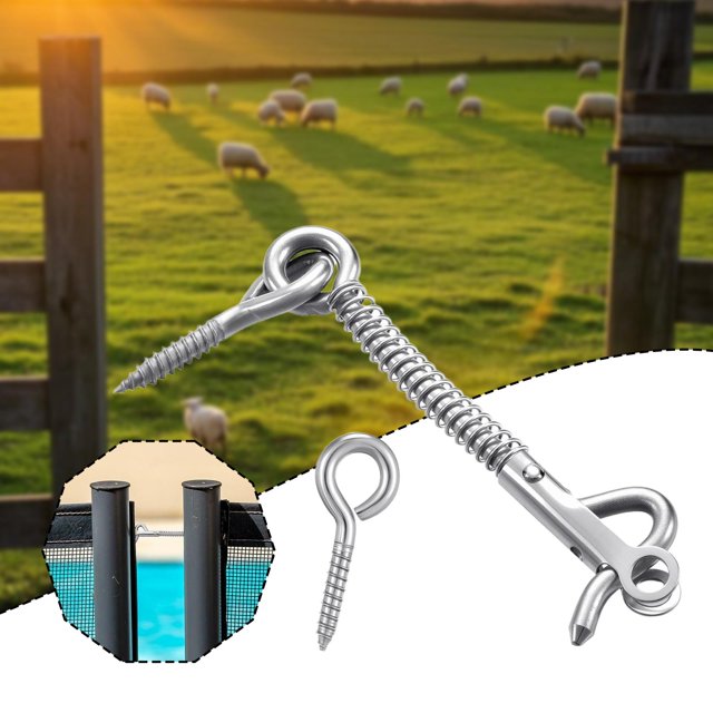 4 pestillos de resorte con gancho y ojo de alambre para puerta, herrajes compactos y resistentes de acero inoxidable para puertas de baño y granjas.