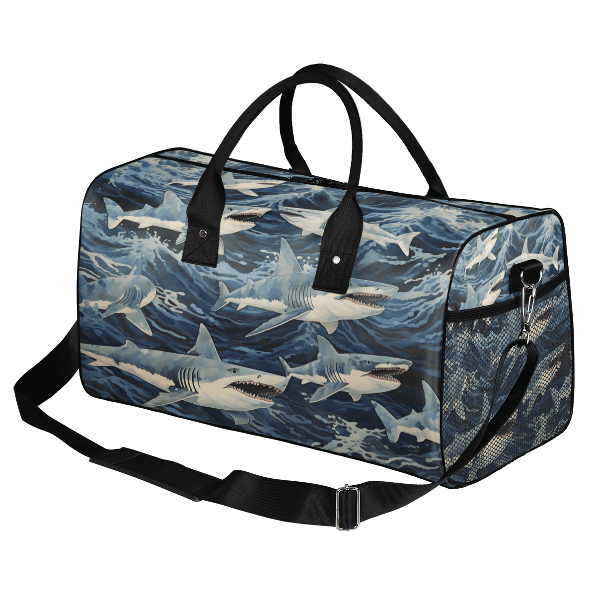 Herdesigns Ocean Sharks Gym Duffle Bag for Men Women, Travel Sports Bag Waterproof Lightweight Weekend Carry On Tote