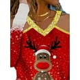 thumbnail image 3 of FASHIONWT Women Painted Christmas Party Tee Cold Shoulder Sleeve Cartoon Print T-Shirts, 3 of 4