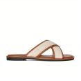 thumbnail image 1 of Sandalias planas con correa cruzada para mujer, sandalias de playa antideslizantes con punta redonda abierta, zapatos de diapositivas versátiles, 1 of 4