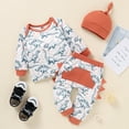 thumbnail image 3 of Baby Fall Outfit Set Cartoon Dinosaur Print Long Sleeve Sweatshirt Top Long Pant Hat Spring Clothes, 3 of 7