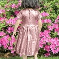 thumbnail image 4 of Toddlers Girls Sequins Dresses Size 3-8 Trendy Sparkly Solid Color Short Sleeve Crewneck Pullover Evening Party Dance Dress, 4 of 6
