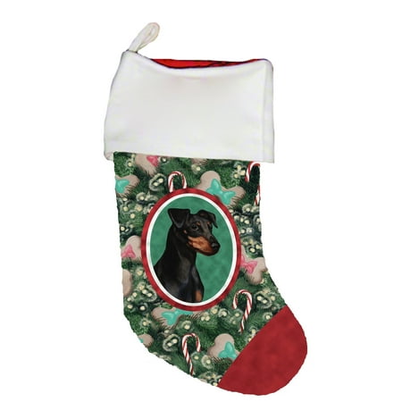 Miniature Christmas Stockings Miniature Pincsher Black/Tan Uncropped - Best of Breed Dog Breed Christmas Stocking ()