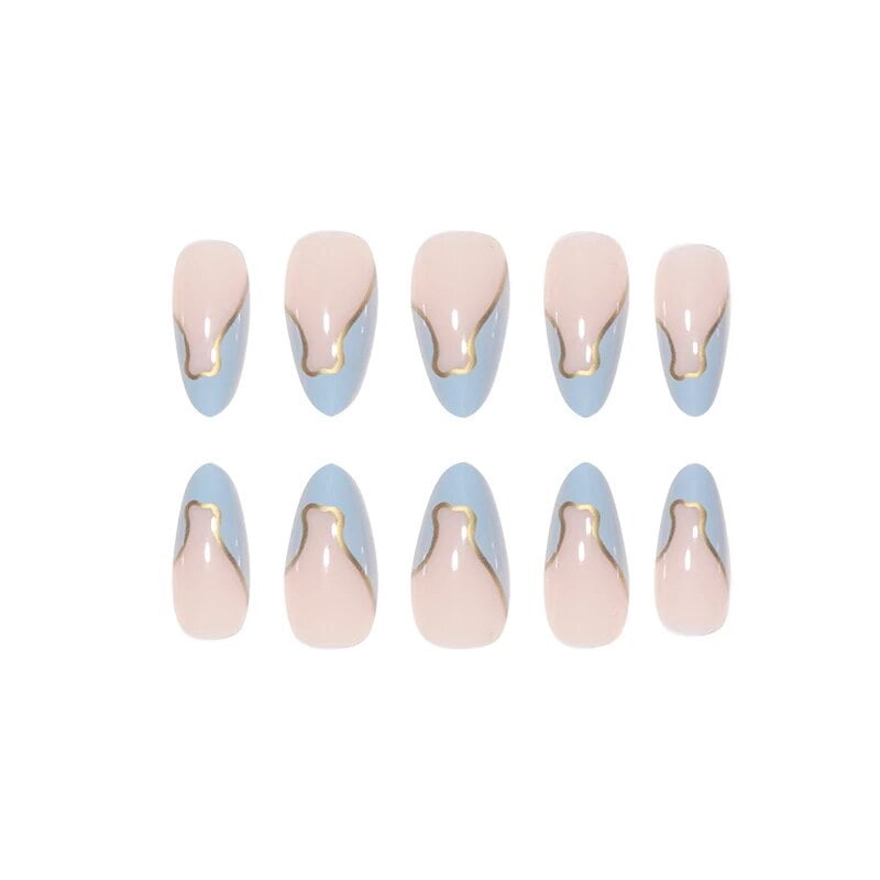 24 Pieces Long Almond Irregular French style Pattern ABS Full Cover Glossy False Nails