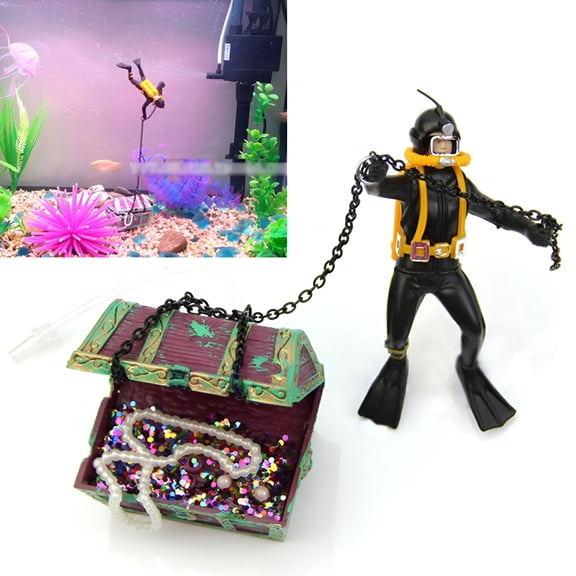 XIBUFE Fish Tank Bubbler Decorations, Undersea Treasure Chest Diver Air Bubbler, Animated Fish Tank Decoration with Air Pump Connection, Black