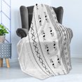 thumbnail image 4 of Folk Soft Flannel Fleece Blanket, Vertical Stripes with Geometric Floral Old Fashioned Motifs Eastern Inspired Design, Cozy Plush for Indoor and Outdoor Use, 60" x 80", White Black, by Ambesonne, 4 of 5