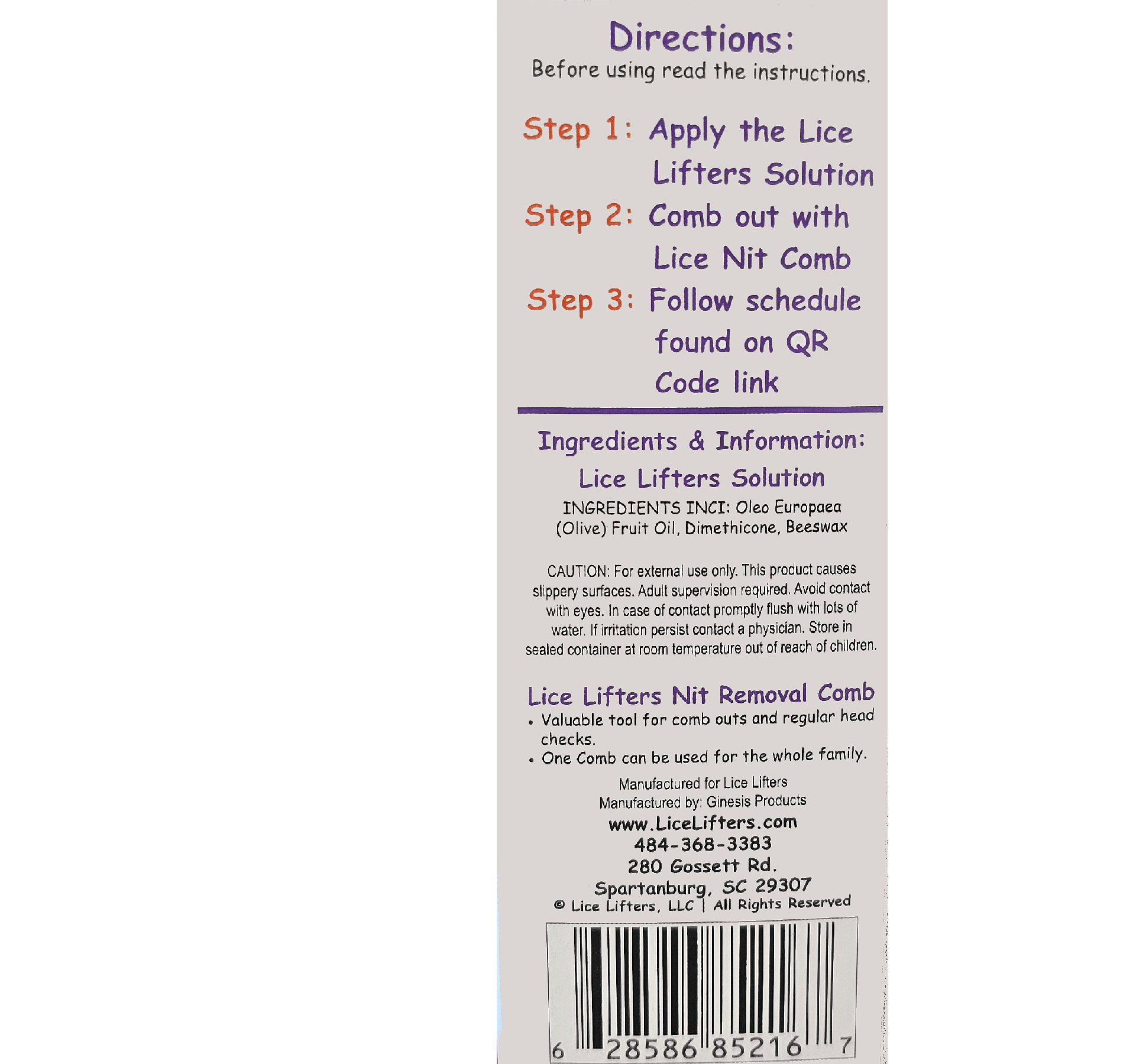 Lice Lifters Lice and Nit Treatment Kit Includes 8 Floz Solution and Removal Comb