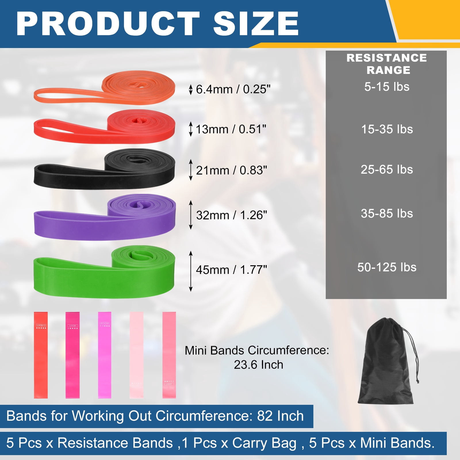 Uxcell Resistance Bands for Working Out, 5 Levels Pull Up Assistance Bands with Carry Bag & Mini Resistance Straps 5 Pcs & Multicolored/Pink Gradient
