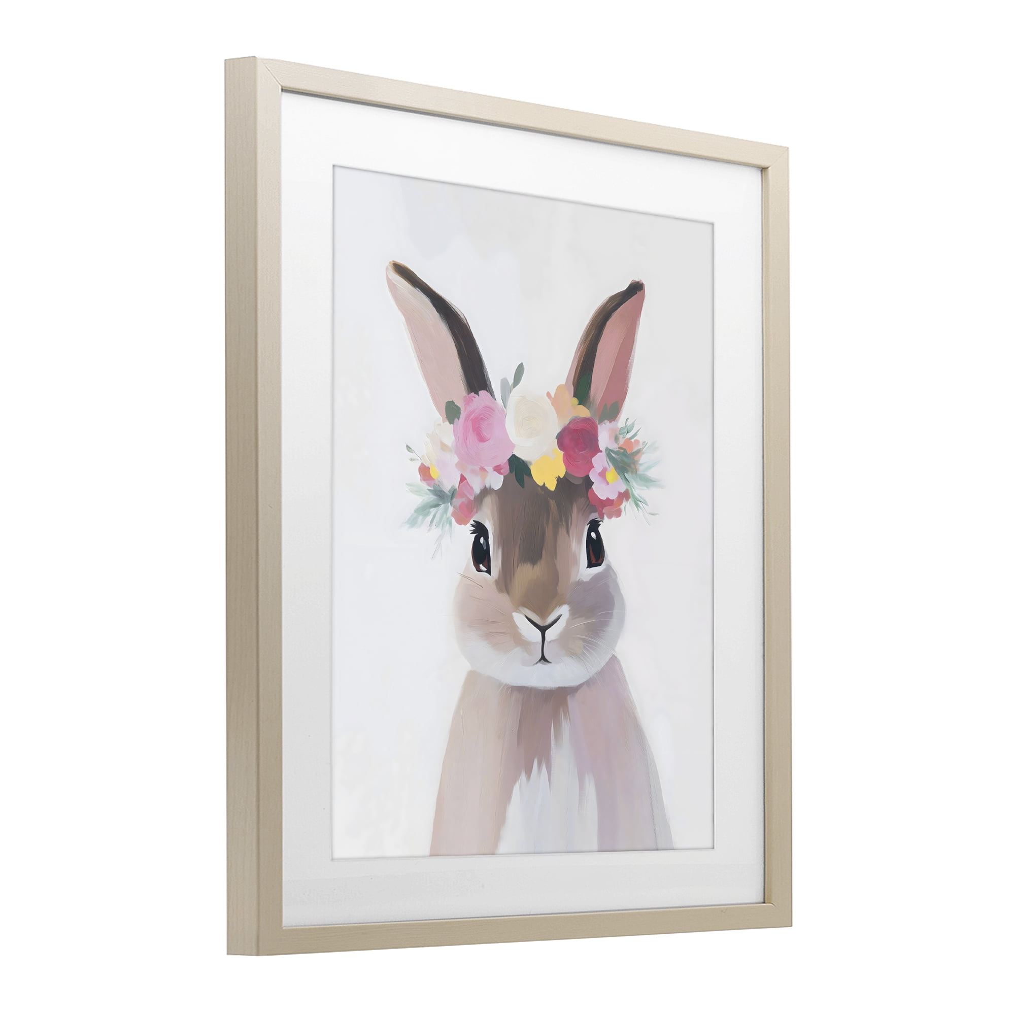 Stupell Industries Flower Crown Rabbit Birch Framed Print Under Glass, design by The Prints Vibe