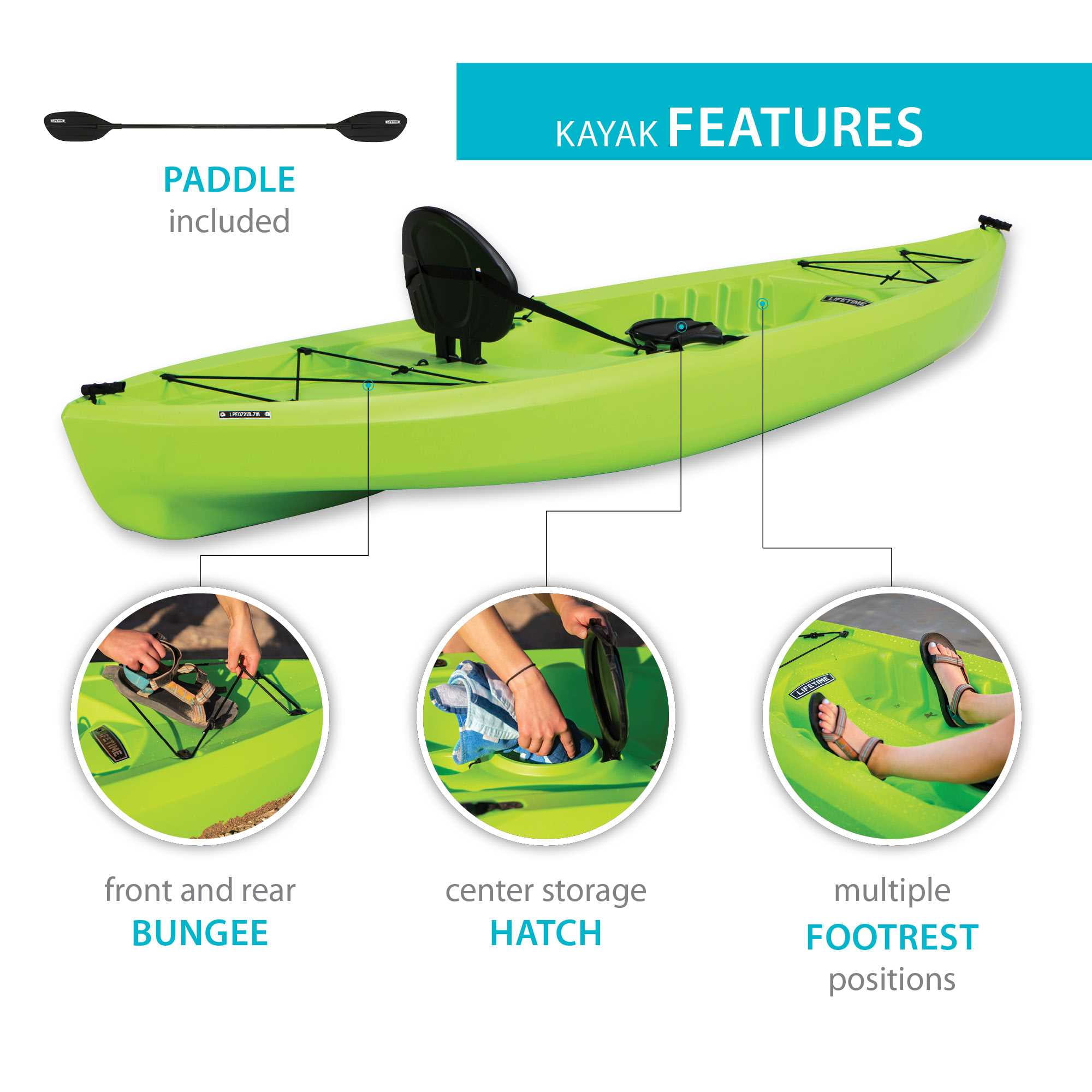 Lifetime Tahoma 10 ft Sit-On-Top Kayak with Paddle, Lime Green (90816)