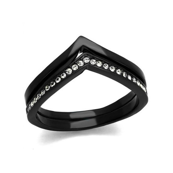 2 Piece Interchangeable Black Stainless Steel Crystal Fashion Ring Women's Size 8