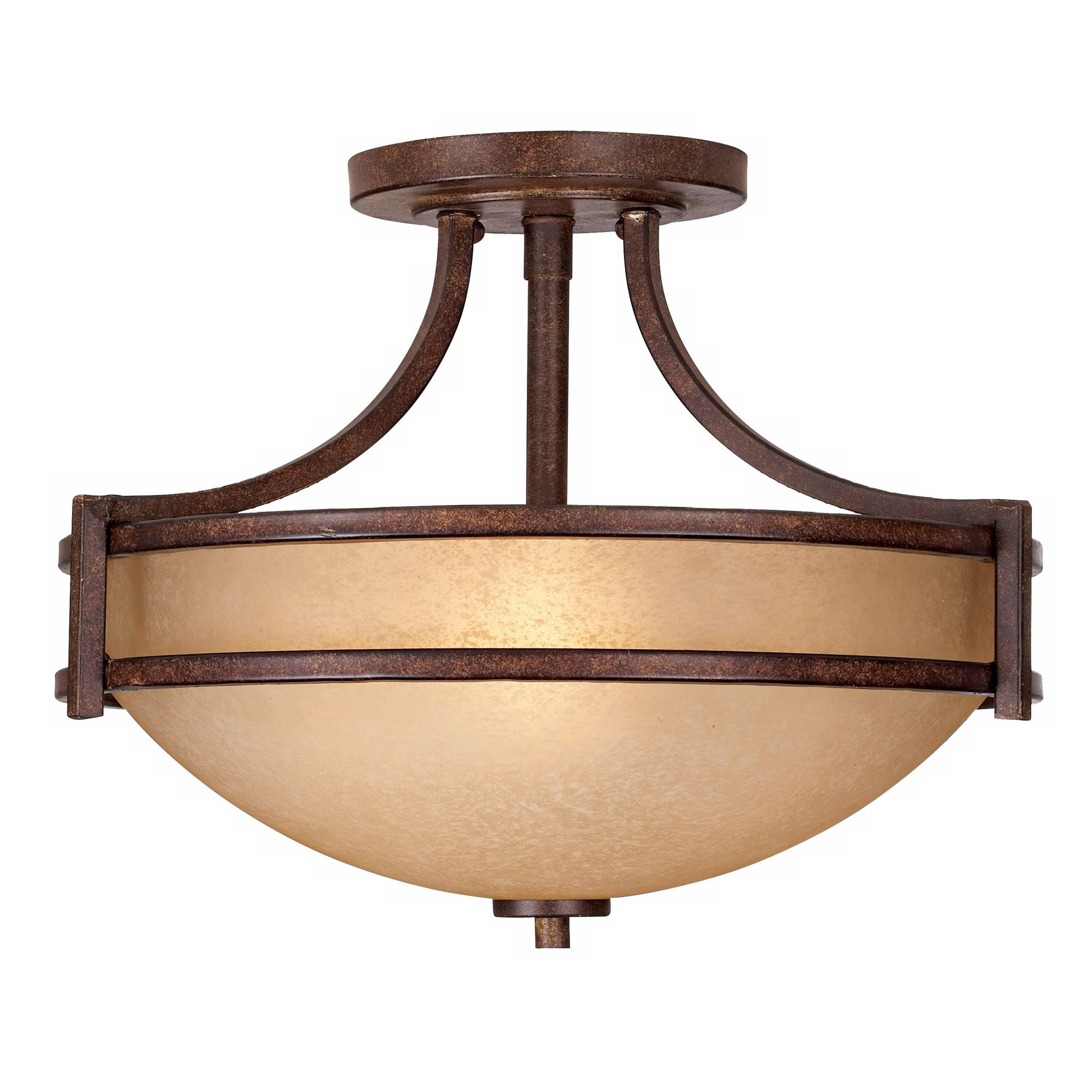 Franklin Iron Works Rustic Farmhouse Ceiling Light Semi Flush Mount Fixture Bronze 18" Wide Cream Scavo Glass Bowl Bedroom Kitchen
